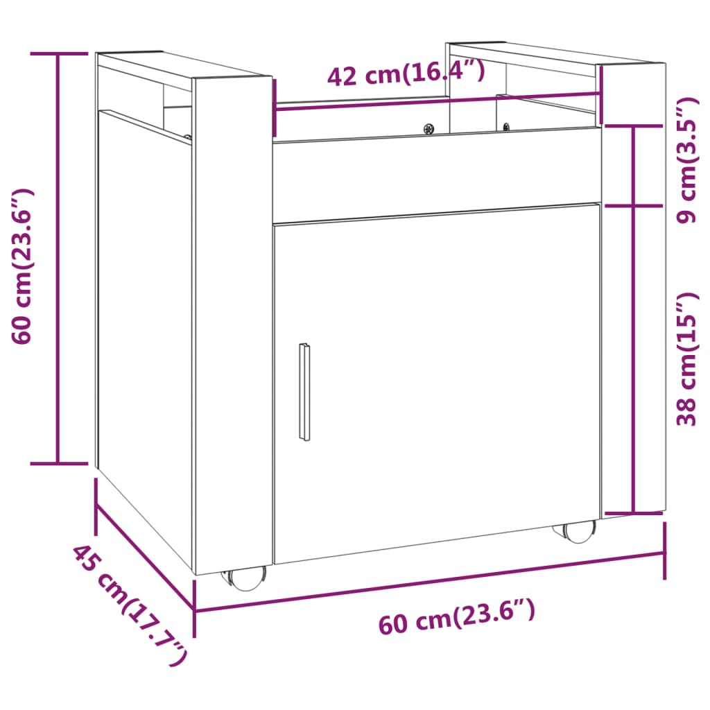 Bürowagen Sonoma-Eiche 60x45x60 cm Holzwerkstoff