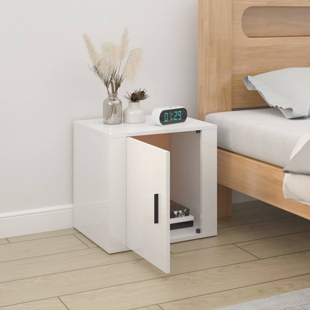 Bedside table high gloss white 50x39x47 cm