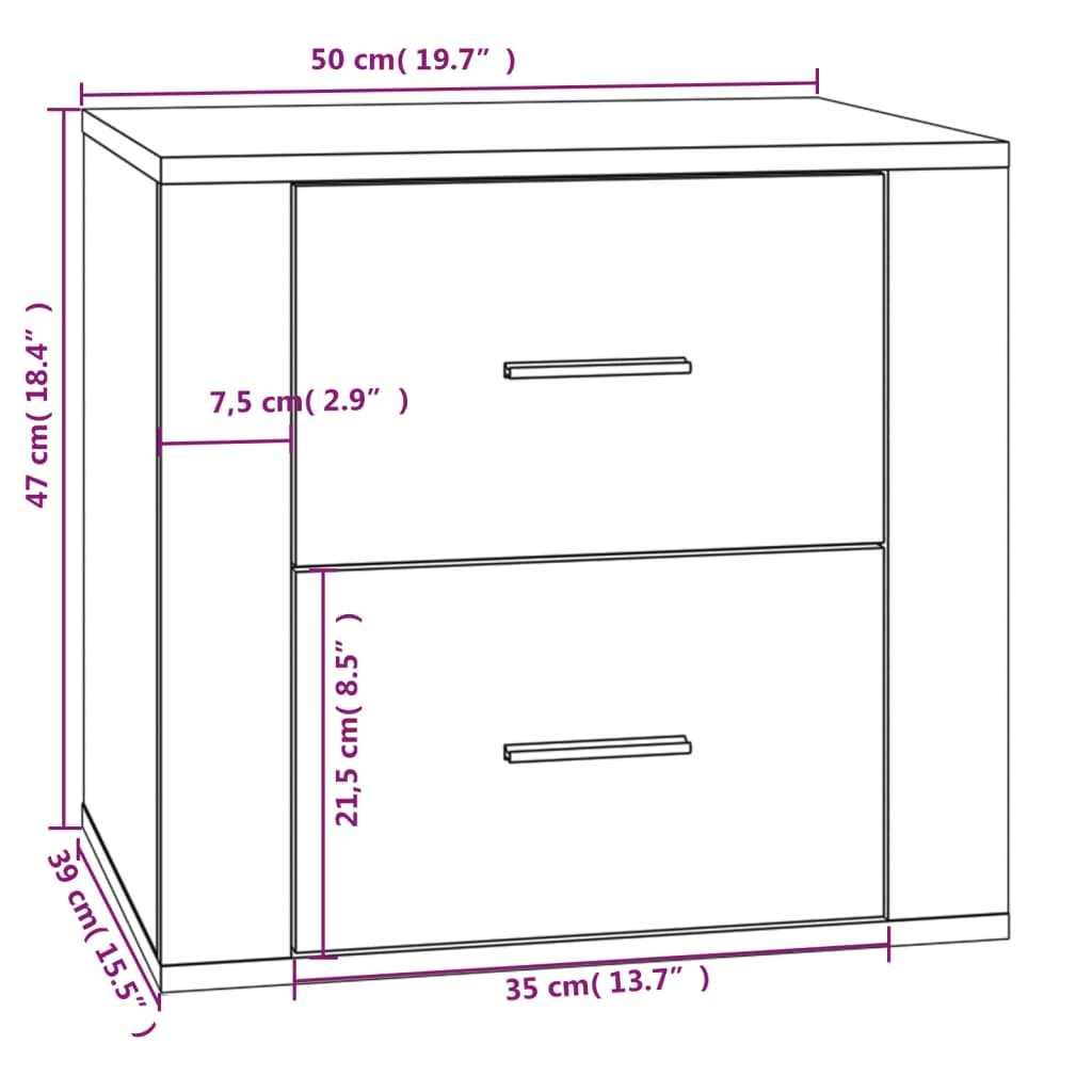 Bedside Table Black 50x39x47 cm