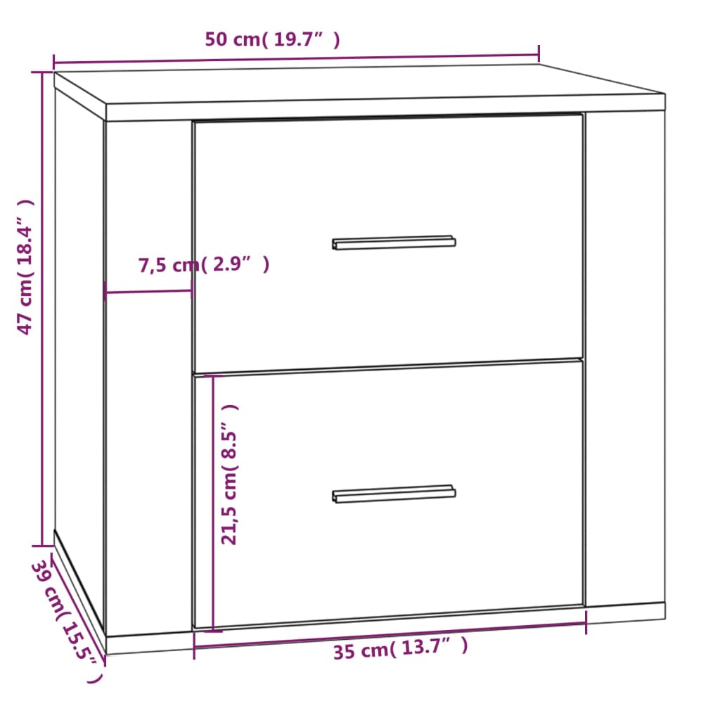 Bedside table high gloss white 50x39x47 cm