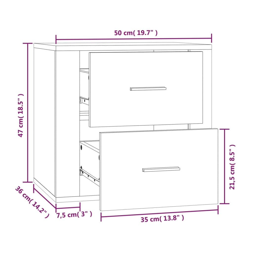 Wall Bedside Table Black 50x36x47 cm