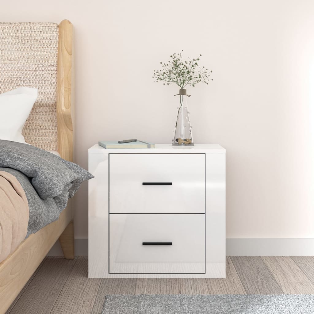 Wall-Mounted Bedside Table High Gloss White 50x36x47 cm