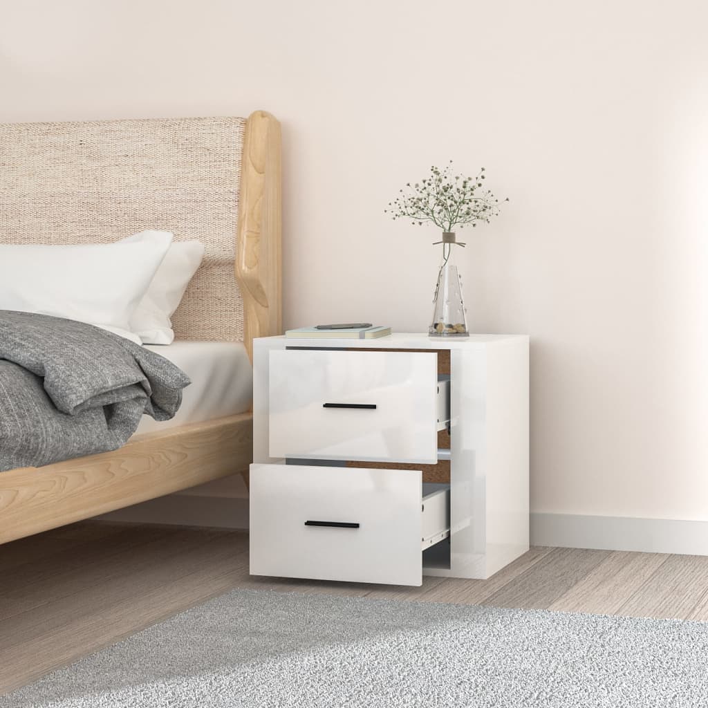 Wall-Mounted Bedside Table High Gloss White 50x36x47 cm