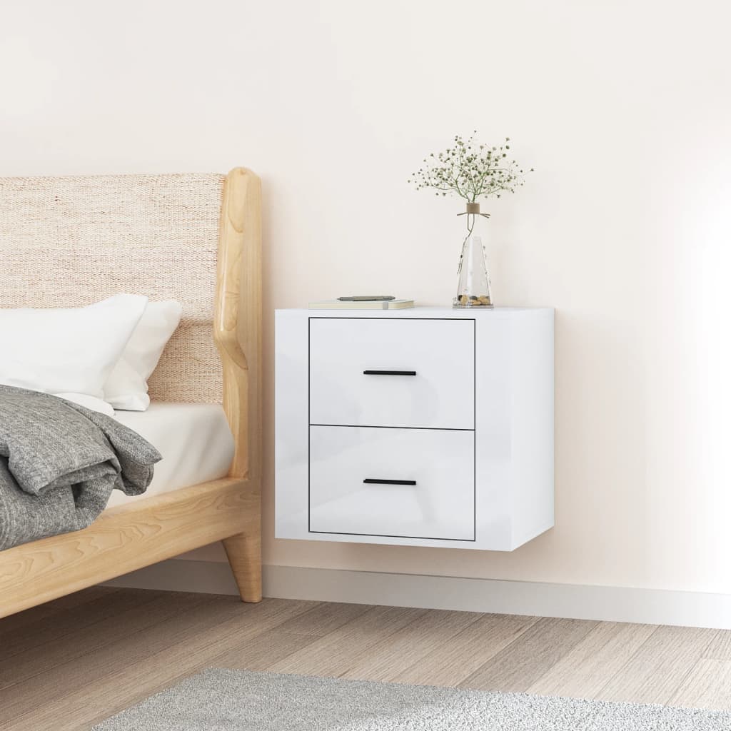 Wall-Mounted Bedside Table High Gloss White 50x36x47 cm