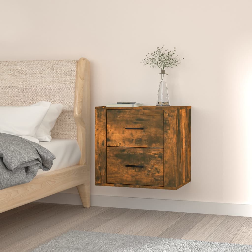 Wall-mounted bedside table smoked oak 50x36x47 cm