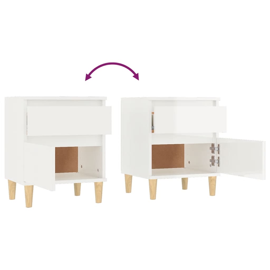 Bedside tables 2 pcs. High-gloss white 40x35x50 cm