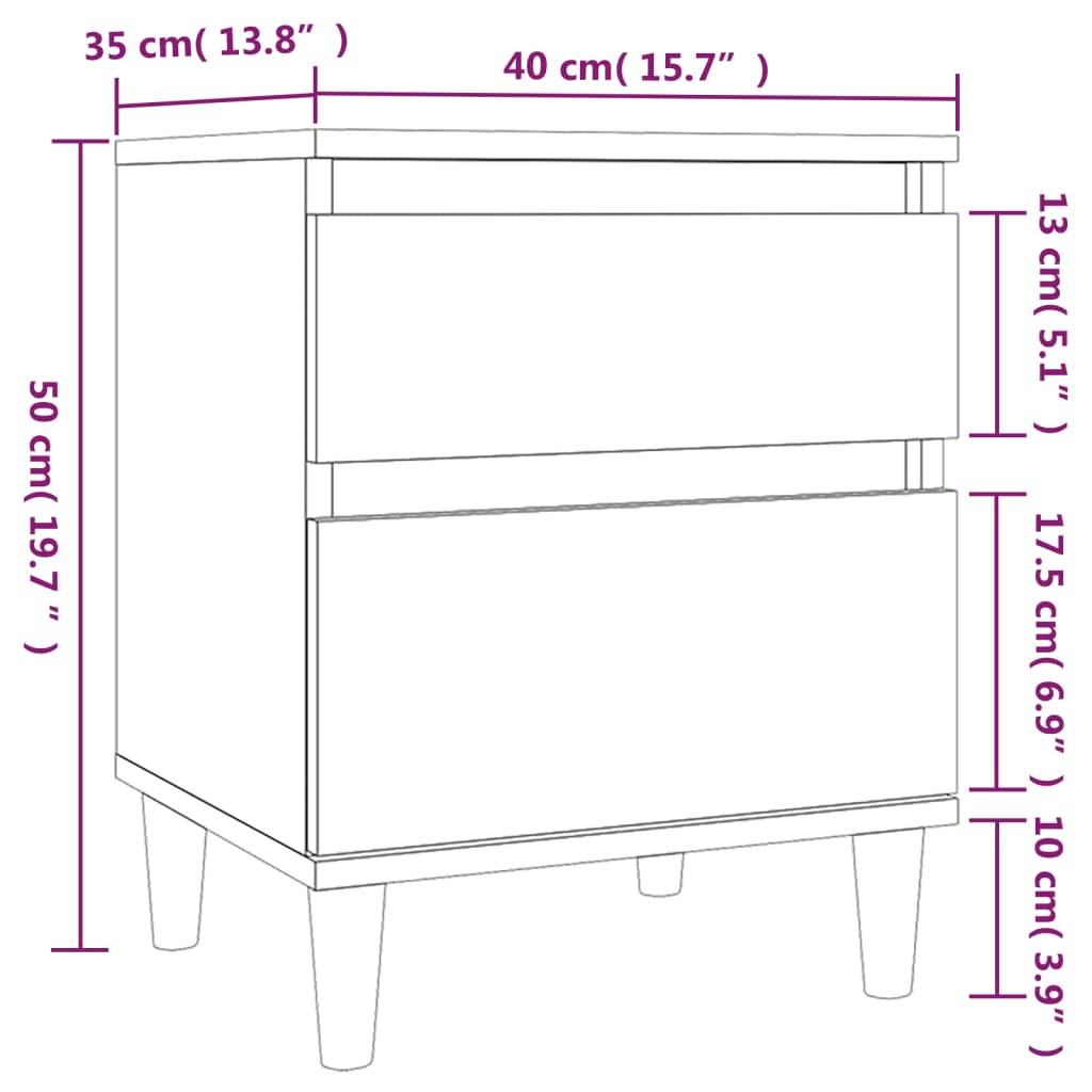 Bedside tables 2 pcs. High-gloss white 40x35x50 cm