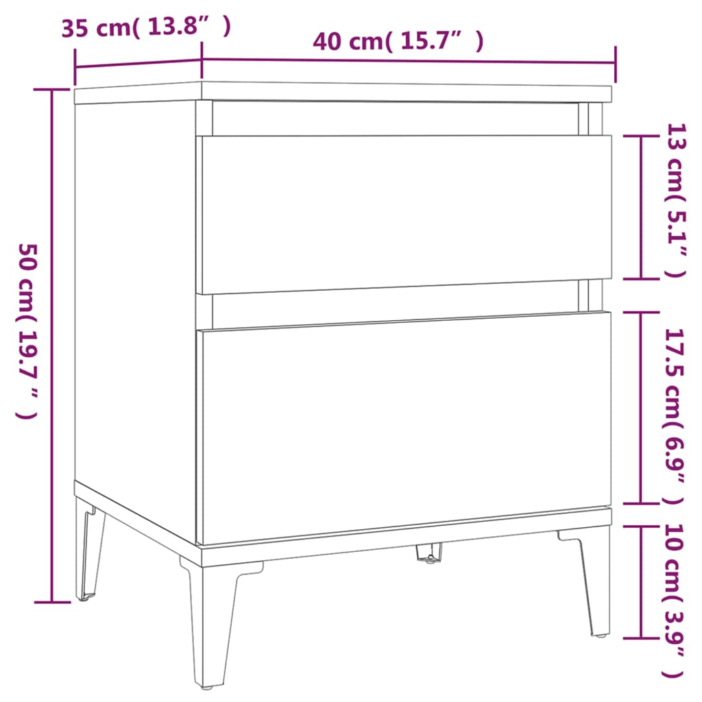 Bedside Table White 40x35x50 cm