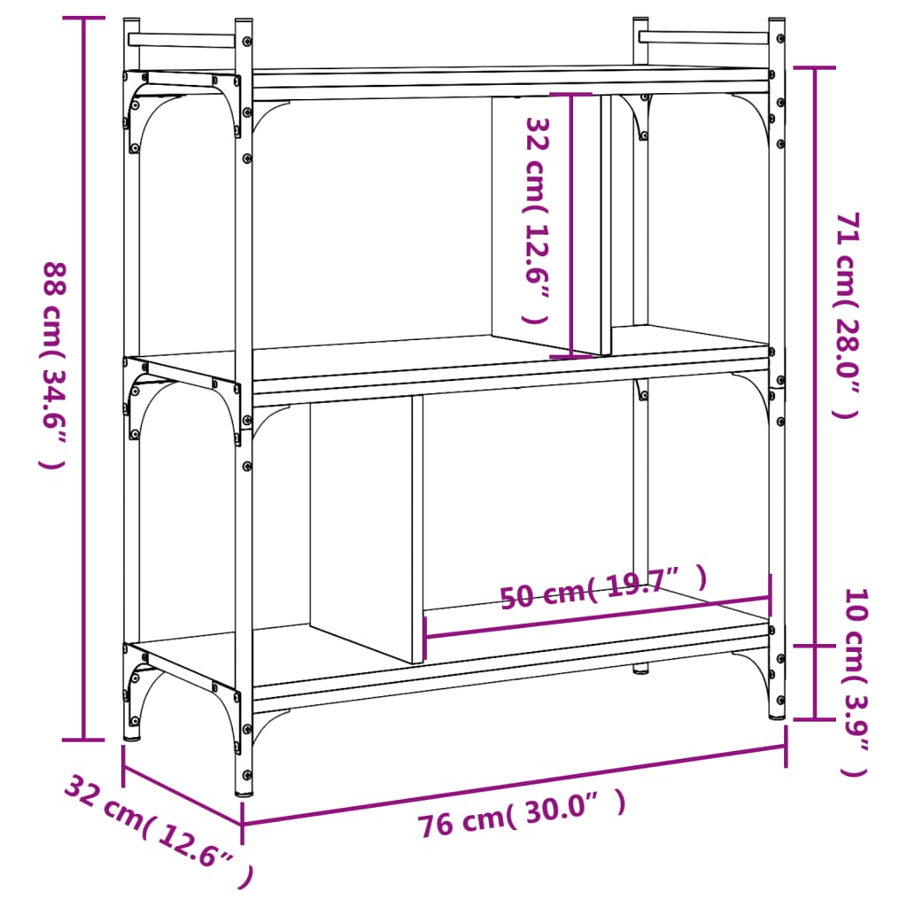 Bücherregal 3 Böden Grau Sonoma 76x32x88 cm Holzwerkstoff