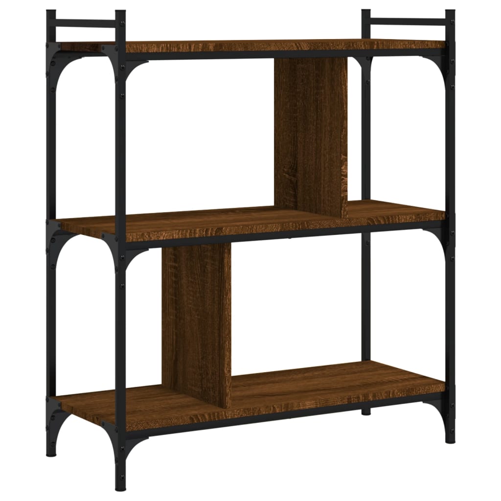 Bookcase 3 Shelves Brown Oak Look 76x32x88cm Wood Material