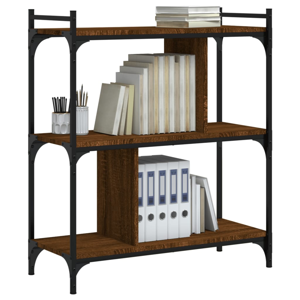 Bookcase 3 Shelves Brown Oak Look 76x32x88cm Wood Material