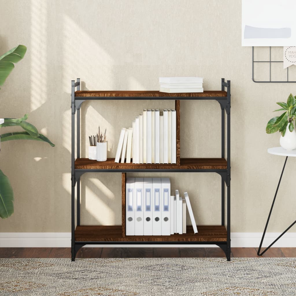 Bookcase 3 Shelves Brown Oak Look 76x32x88cm Wood Material