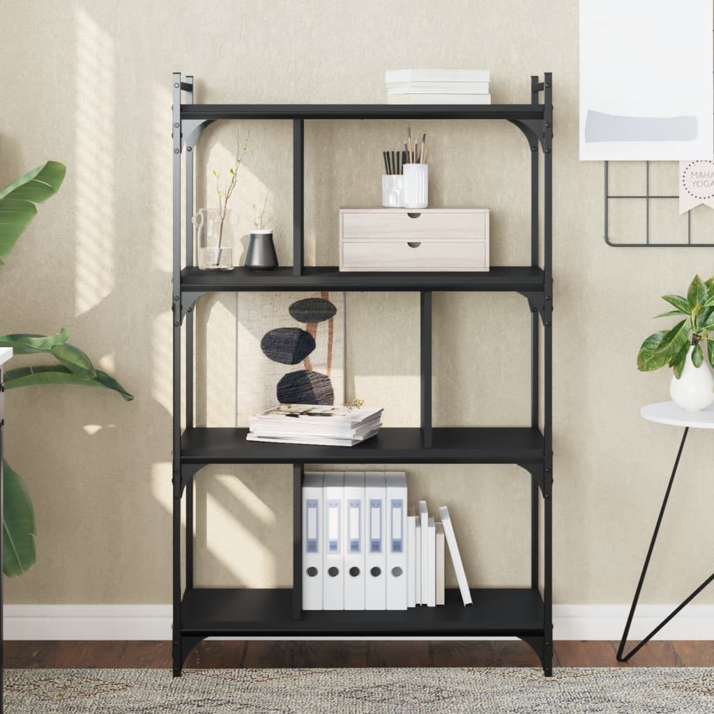 Bookcase 4 Shelves Black 76x32x123 cm Wood Material