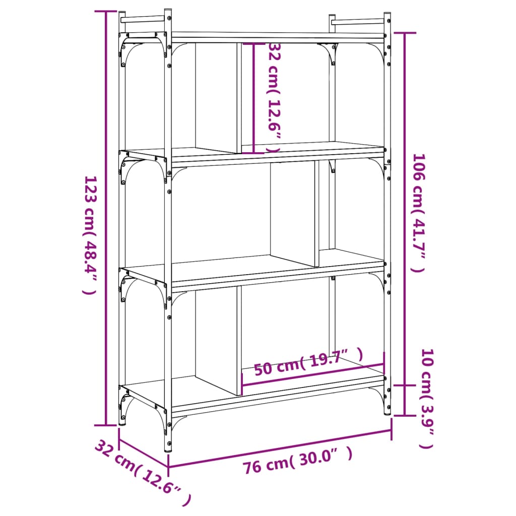 Bookcase 4 shelves Sonoma oak 76x32x123 cm wood material