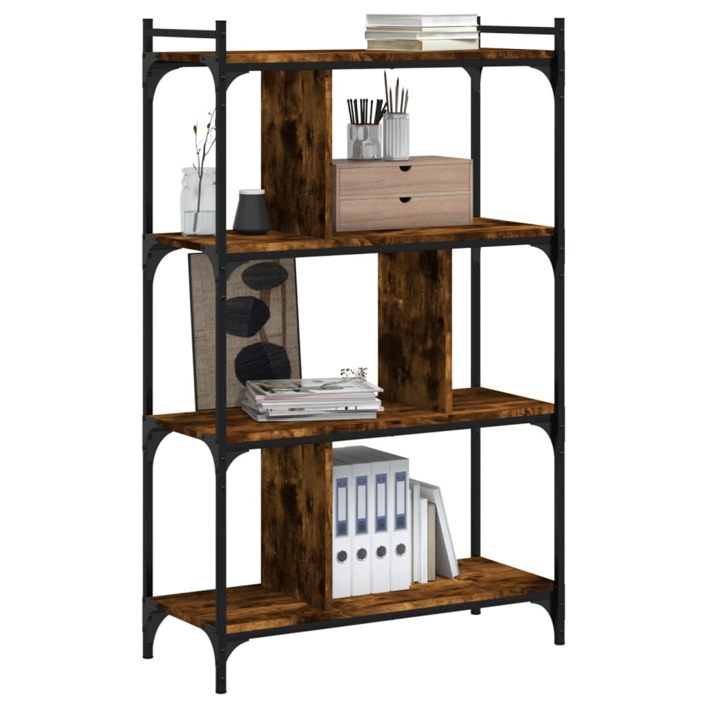 Bookcase 4 shelves smoked oak 76x32x123 cm wood material