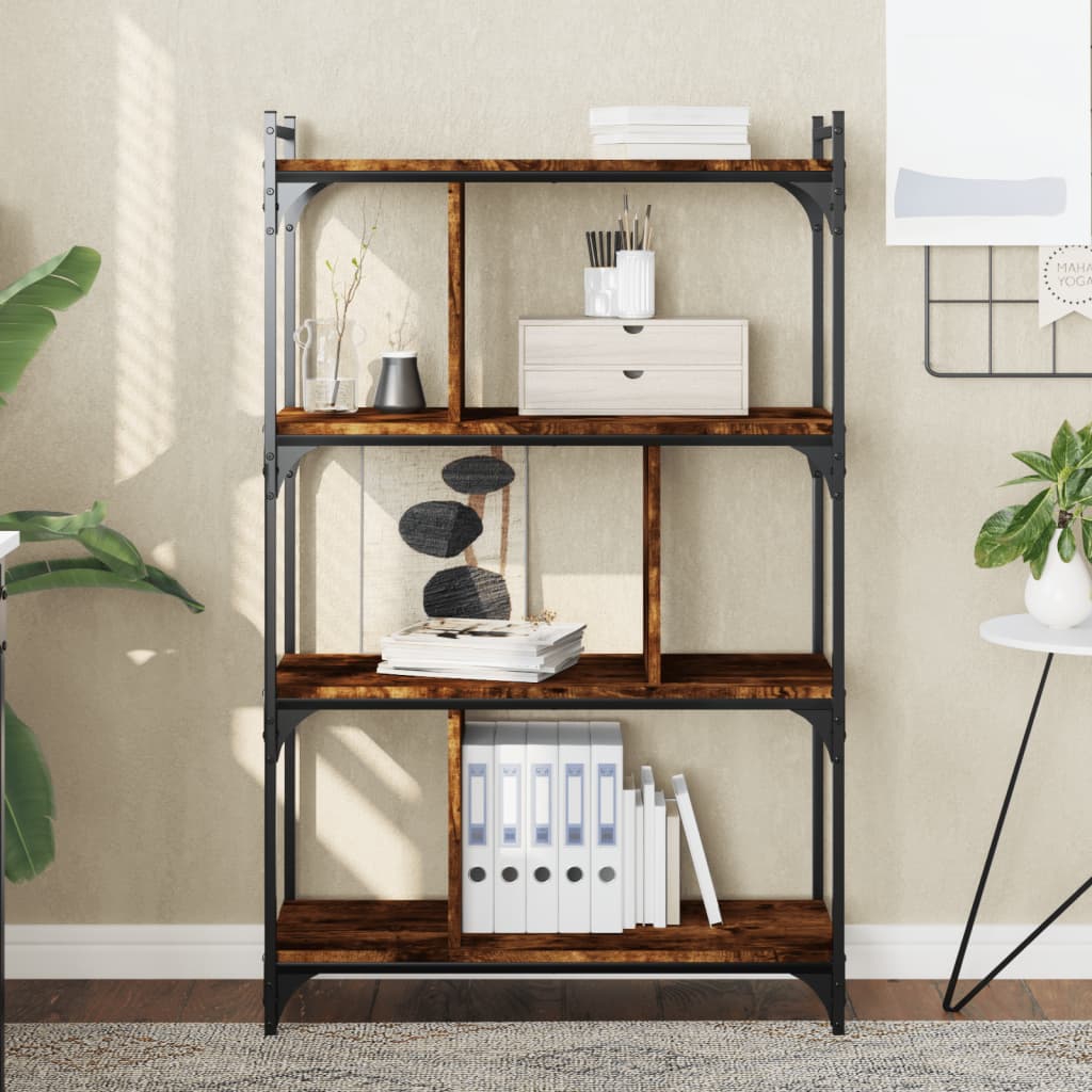 Bookcase 4 shelves smoked oak 76x32x123 cm wood material