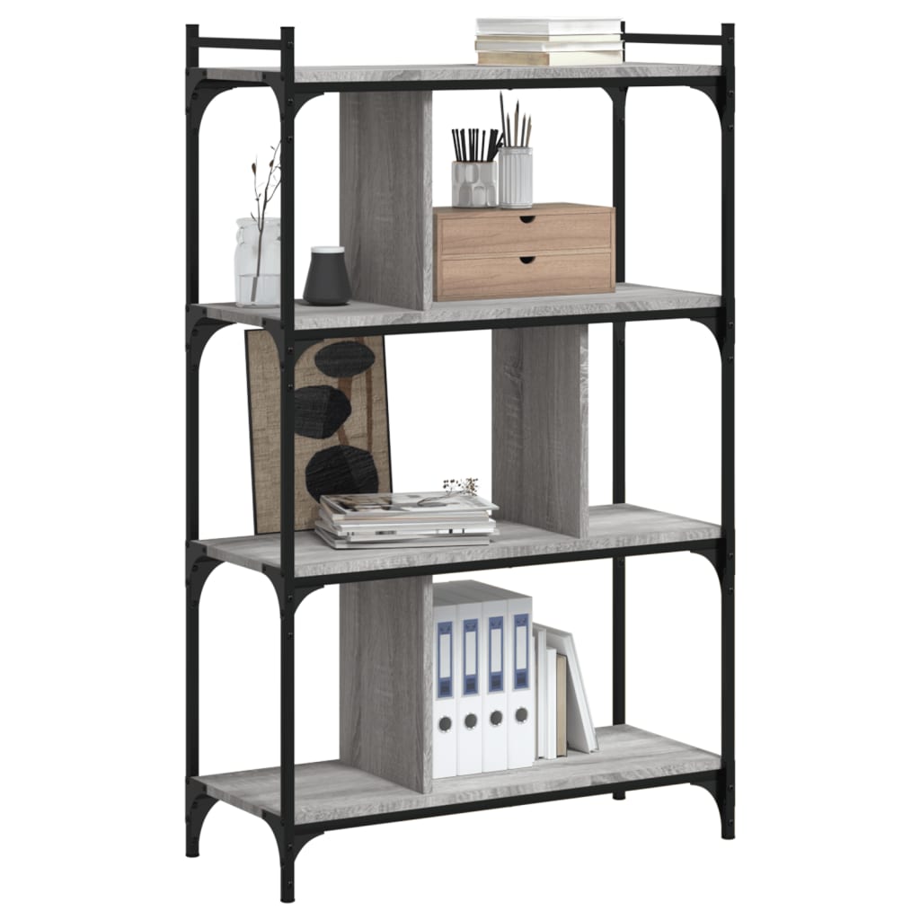 Bookcase 4 Shelves Grey Sonoma 76x32x123 cm Wood Material