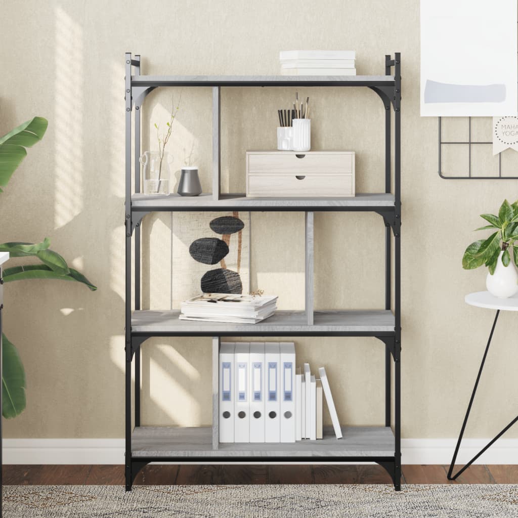 Bookcase 4 Shelves Grey Sonoma 76x32x123 cm Wood Material