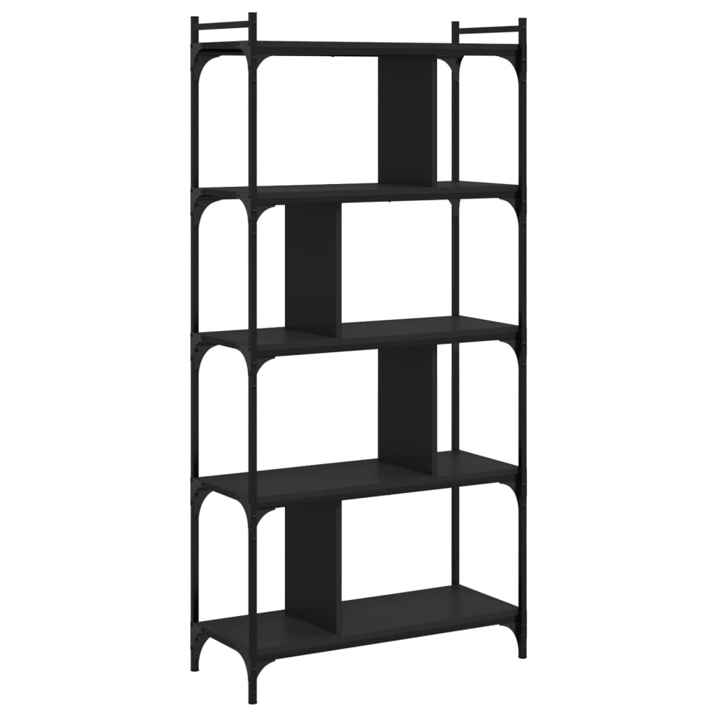 Bookcase 5 Shelves Black 76x32x158 cm Wood Material