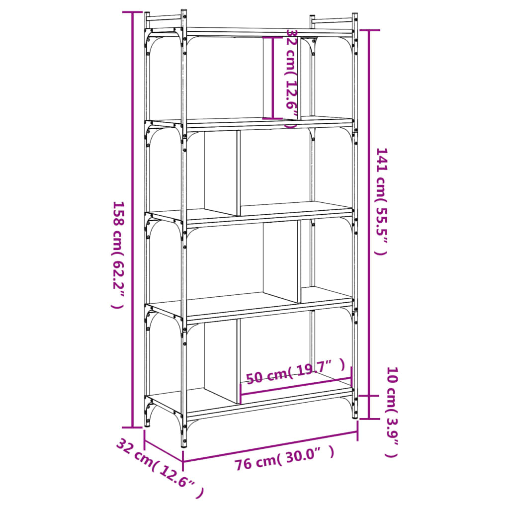 Bücherregal 5 Böden Schwarz 76x32x158 cm Holzwerkstoff