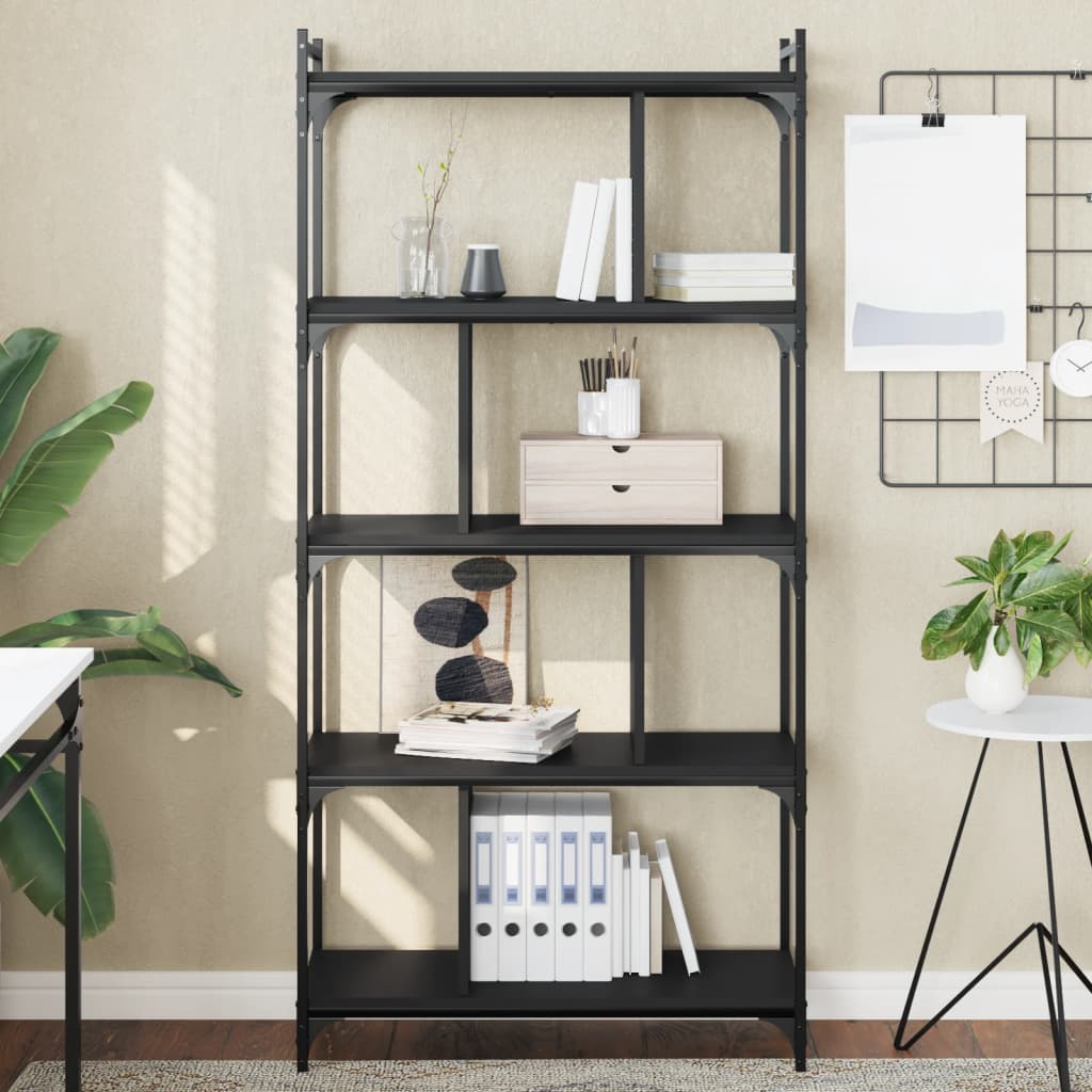 Bookcase 5 Shelves Black 76x32x158 cm Wood Material