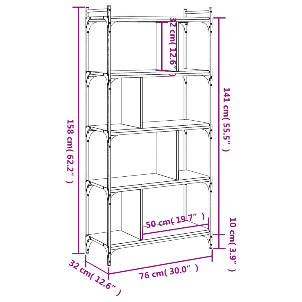 Bookcase 5 shelves Sonoma oak 76x32x158 cm wood material