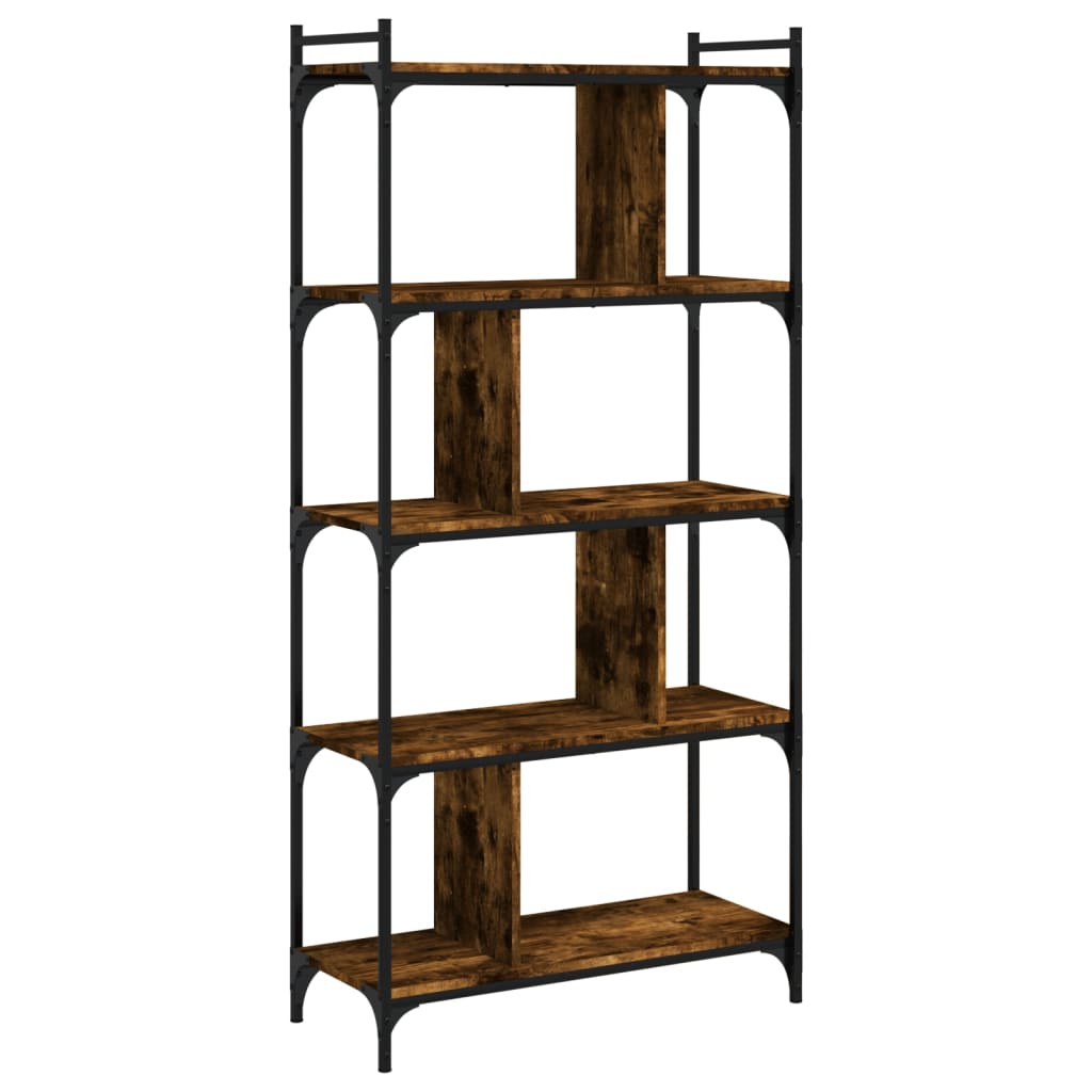 Bookcase 5 shelves smoked oak 76x32x158 cm wood material