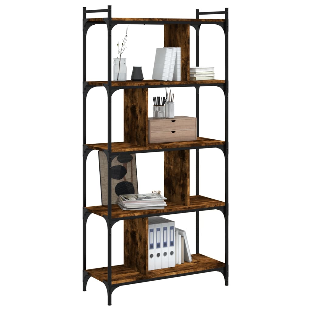 Bookcase 5 shelves smoked oak 76x32x158 cm wood material