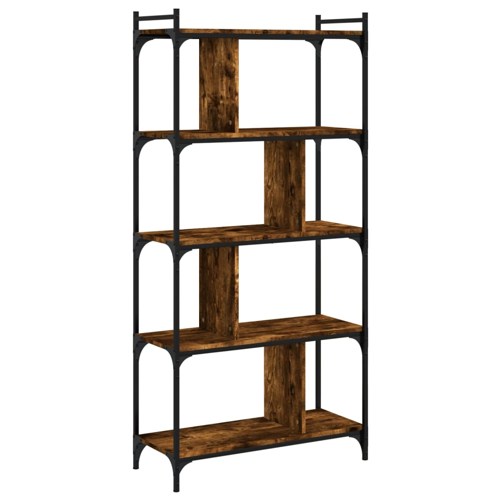 Bookcase 5 shelves smoked oak 76x32x158 cm wood material