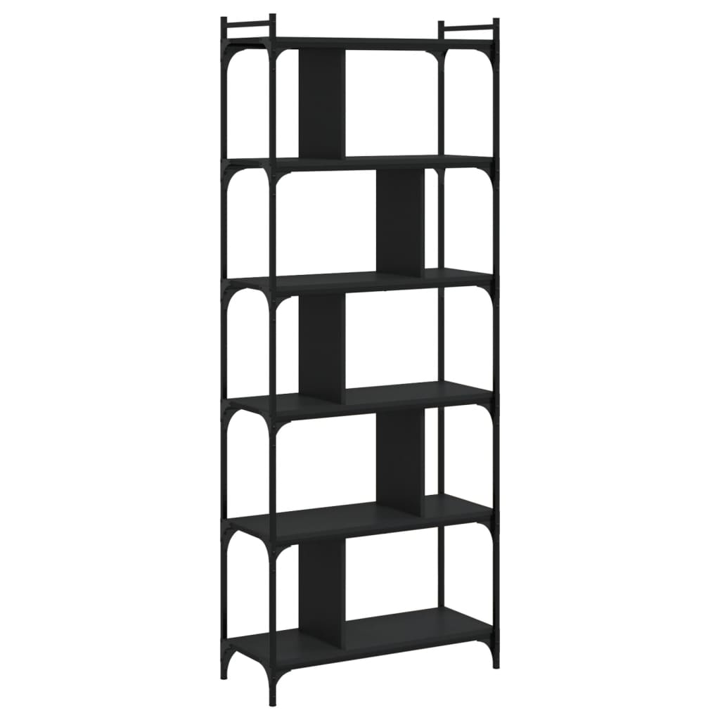 Bookcase 6 Shelves Black 76x32x192 cm Wood Material