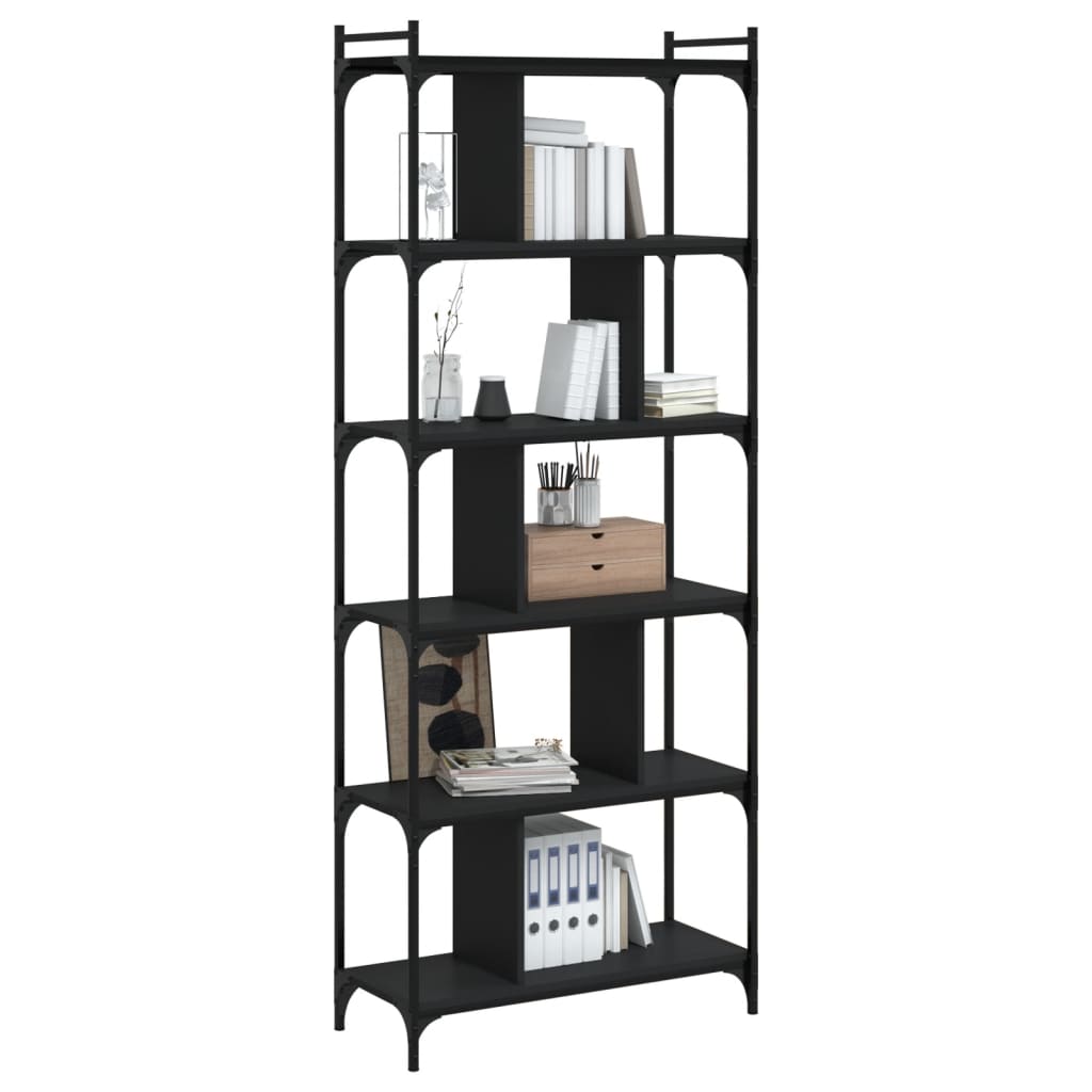 Bookcase 6 Shelves Black 76x32x192 cm Wood Material