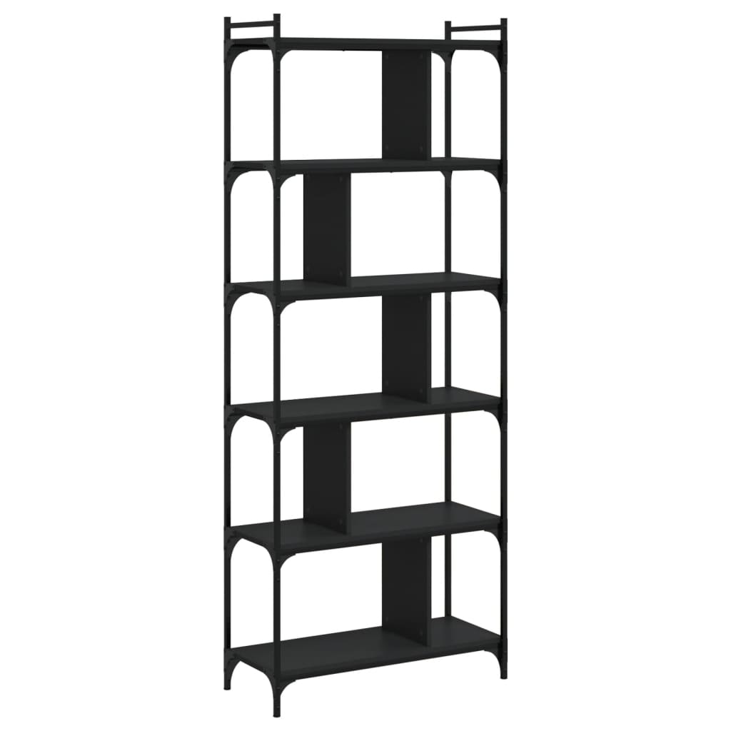 Bookcase 6 Shelves Black 76x32x192 cm Wood Material