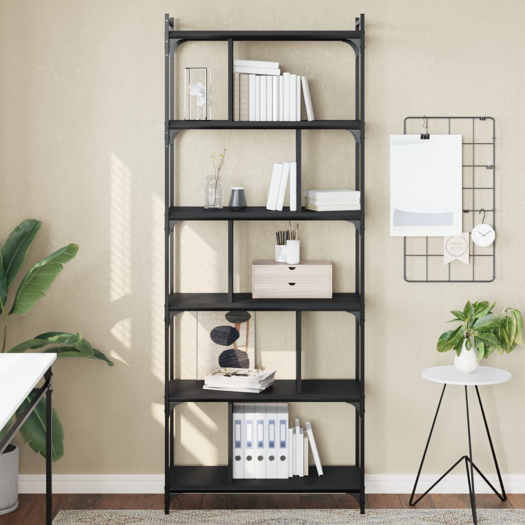 Bookcase 6 Shelves Black 76x32x192 cm Wood Material