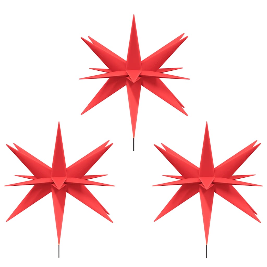 LED Christmas Stars 3 pcs. with Ground Spikes Foldable Red 35 cm