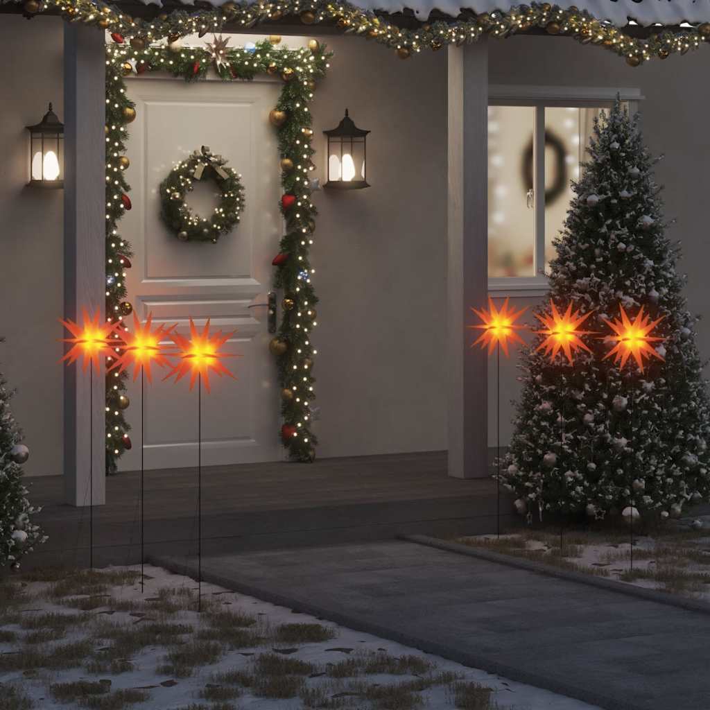 LED Christmas Stars 3 pcs. with Ground Spikes Foldable Red 35 cm