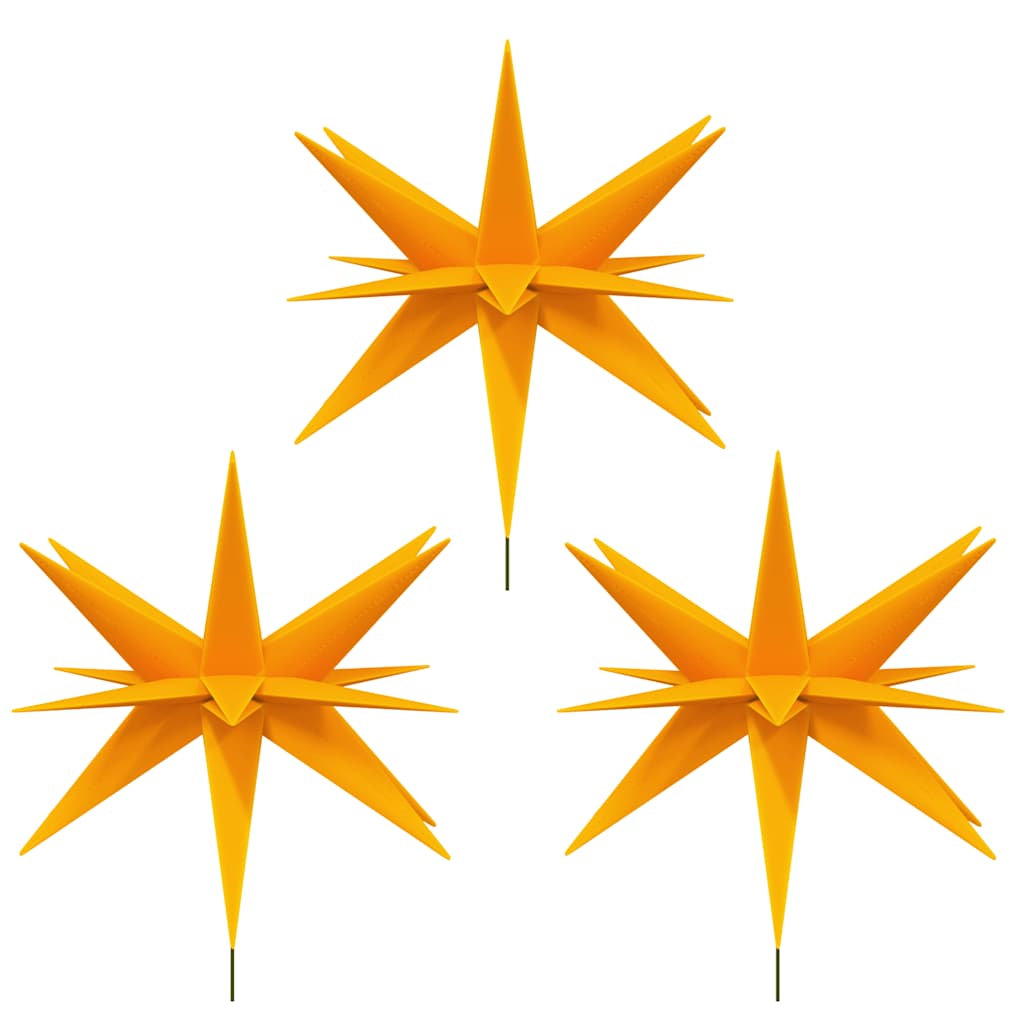 LED Christmas Stars 3 pcs. with Ground Spikes Foldable Yellow 35 cm