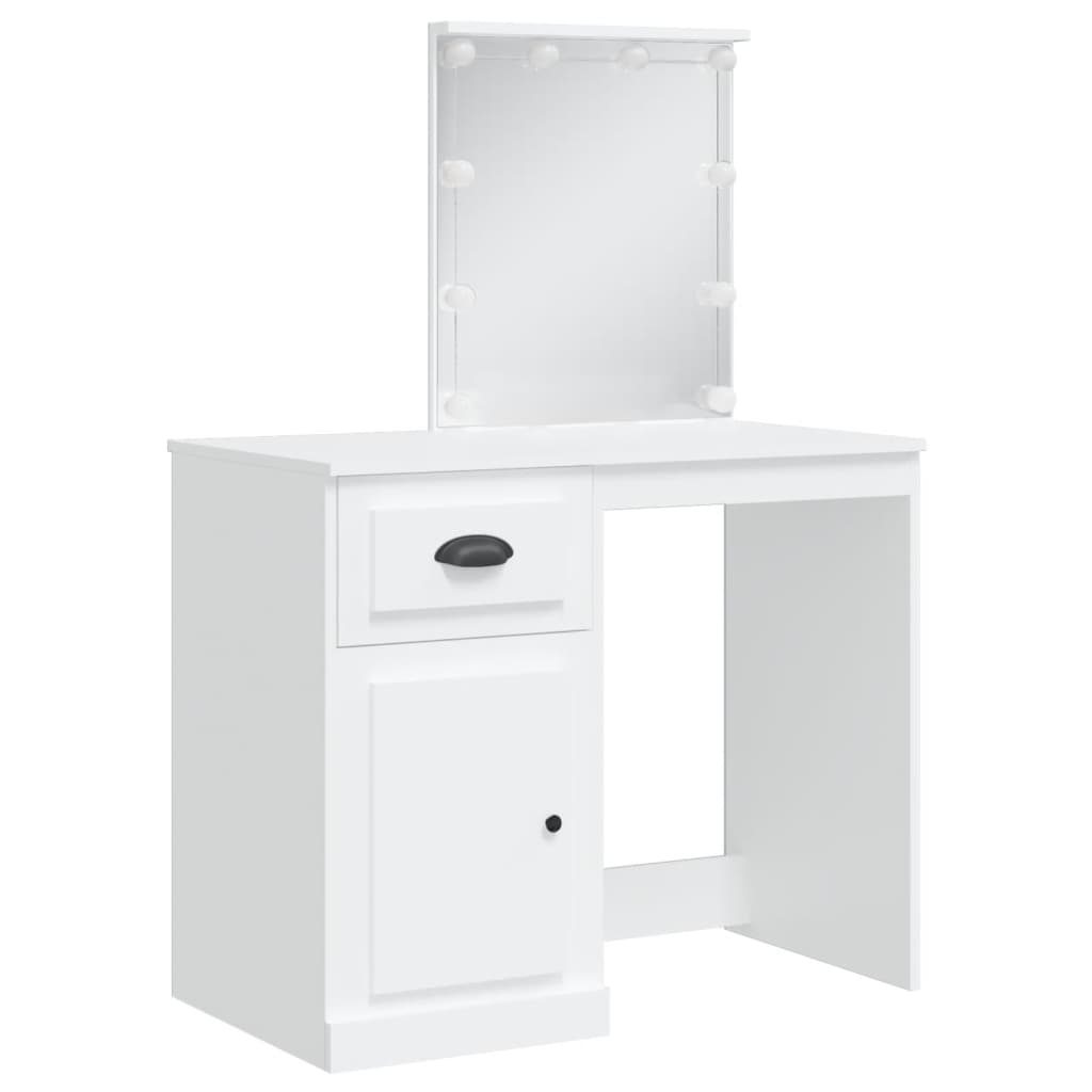 Dressing Table with LED Lights White 90x42x132.5 cm