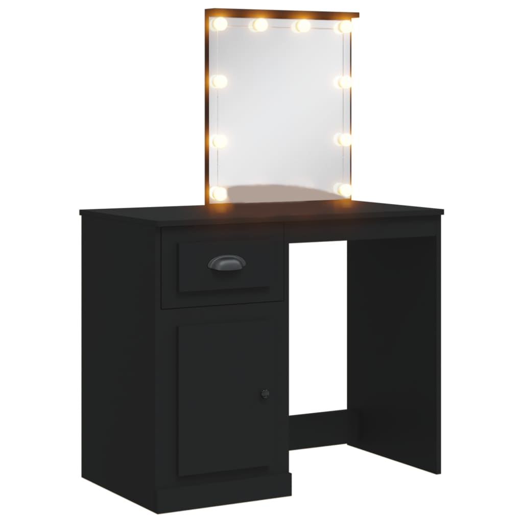 Schminktisch mit LED-Leuchten Schwarz 90x42x132,5 cm