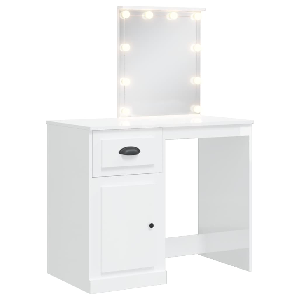 Dressing table with LED lights high-gloss white 90x42x132.5 cm