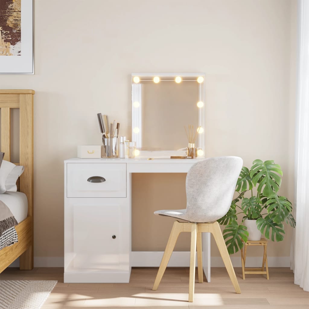 Dressing table with LED lights high-gloss white 90x42x132.5 cm