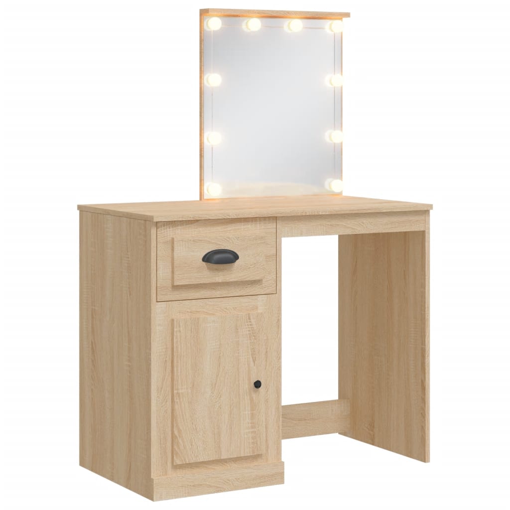 Dressing table with LED lights Sonoma oak 90x42x132.5 cm