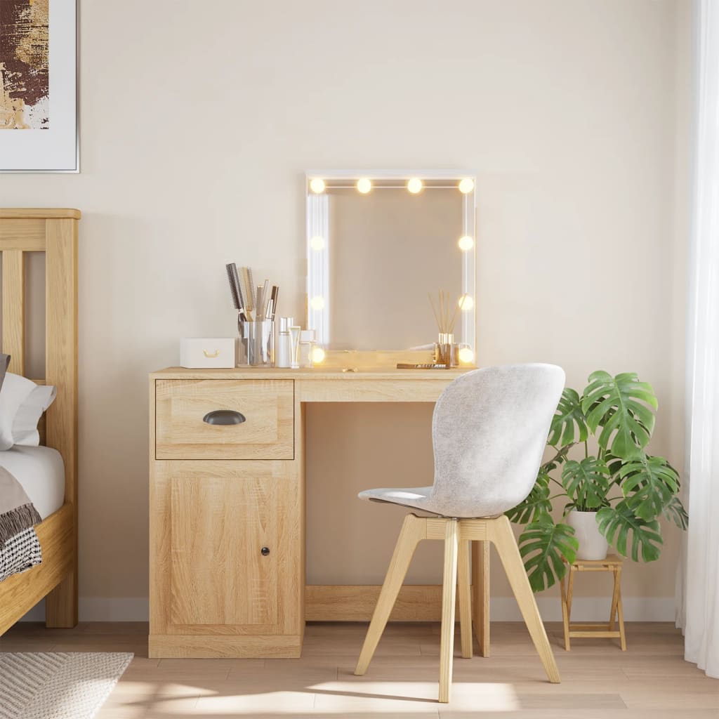 Dressing table with LED lights Sonoma oak 90x42x132.5 cm