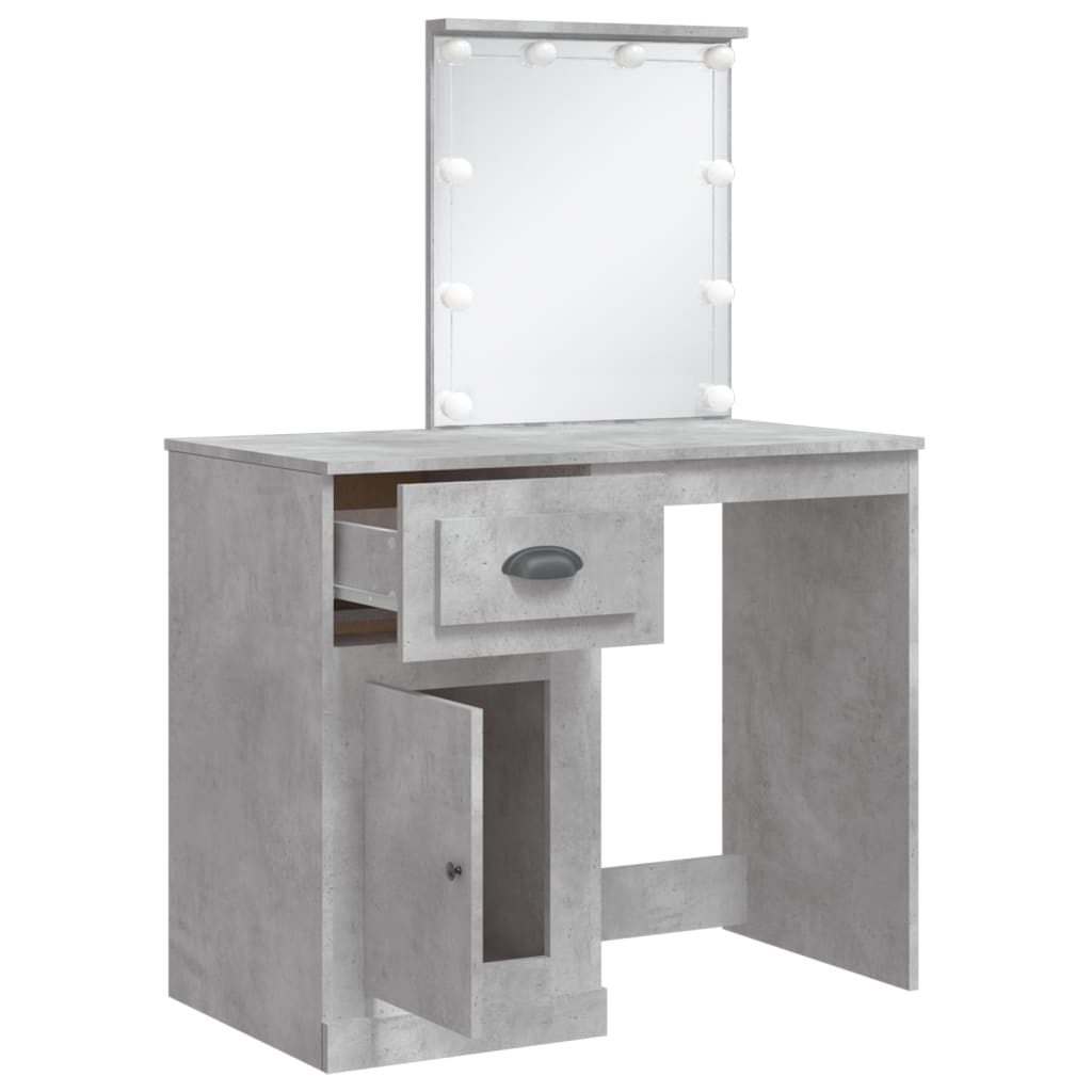 Dressing table with LED lights concrete grey 90x42x132.5 cm