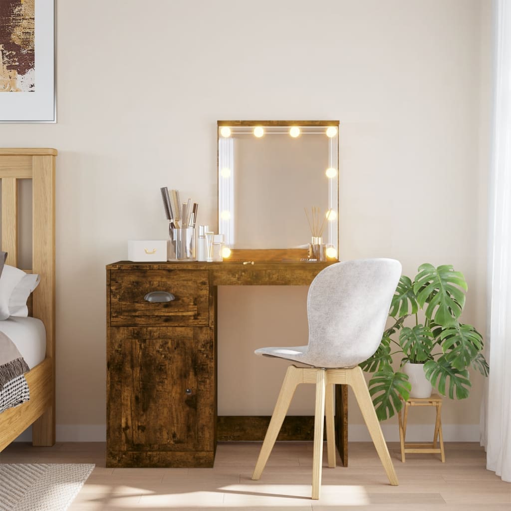 Dressing table with LED lights smoked oak 90x42x132.5 cm