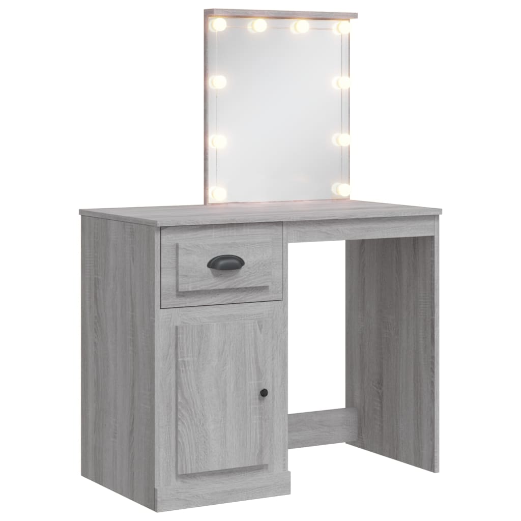 Dressing table with LED lights Gray Sonoma 90x42x132.5 cm