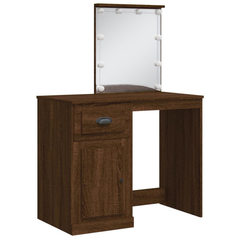 Dressing table with LED lights brown oak look 90x42x132.5 cm