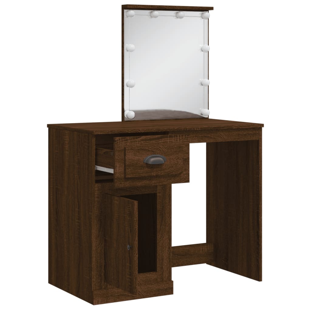 Dressing table with LED lights brown oak look 90x42x132.5 cm