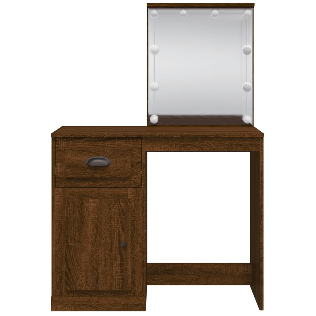 Dressing table with LED lights brown oak look 90x42x132.5 cm