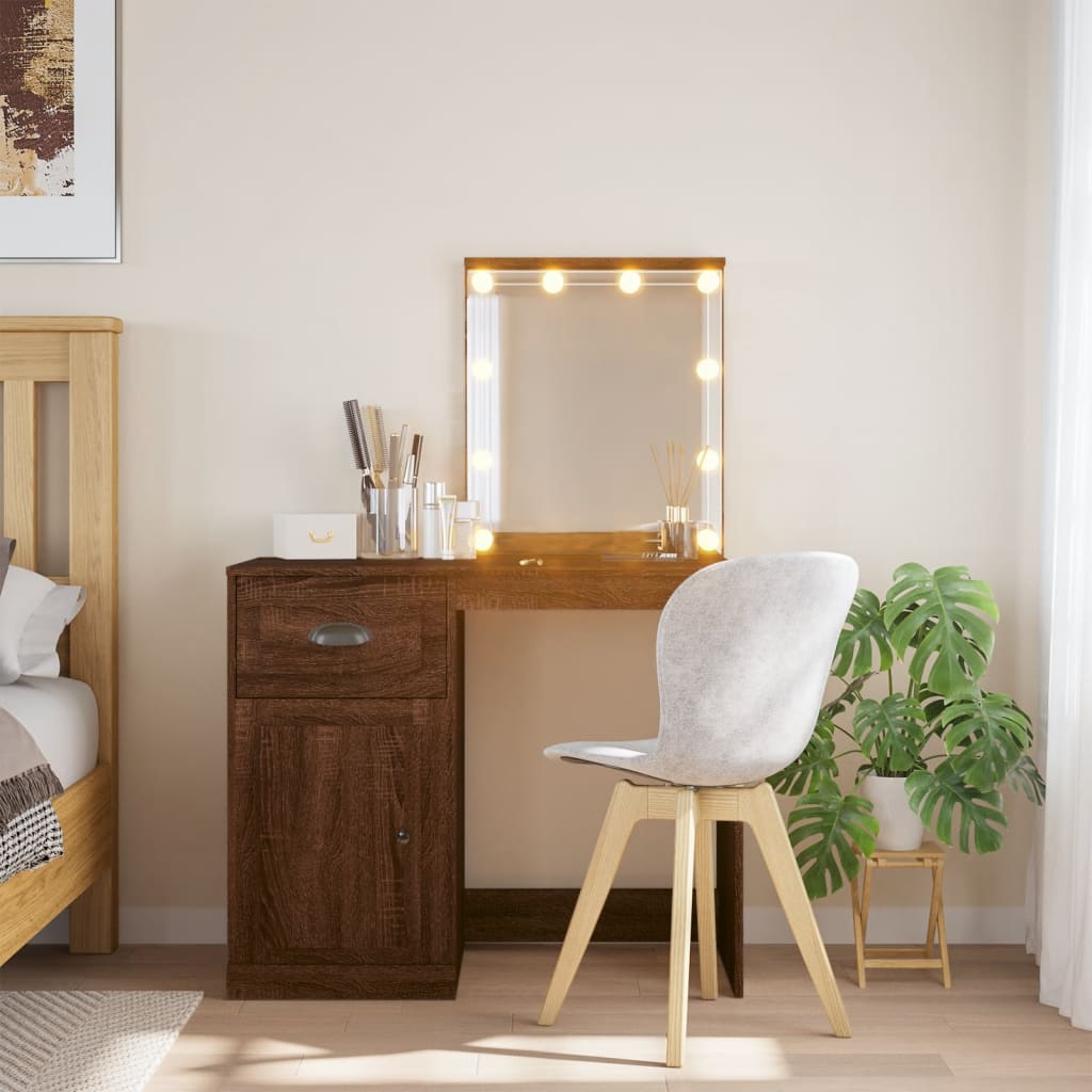 Dressing table with LED lights brown oak look 90x42x132.5 cm