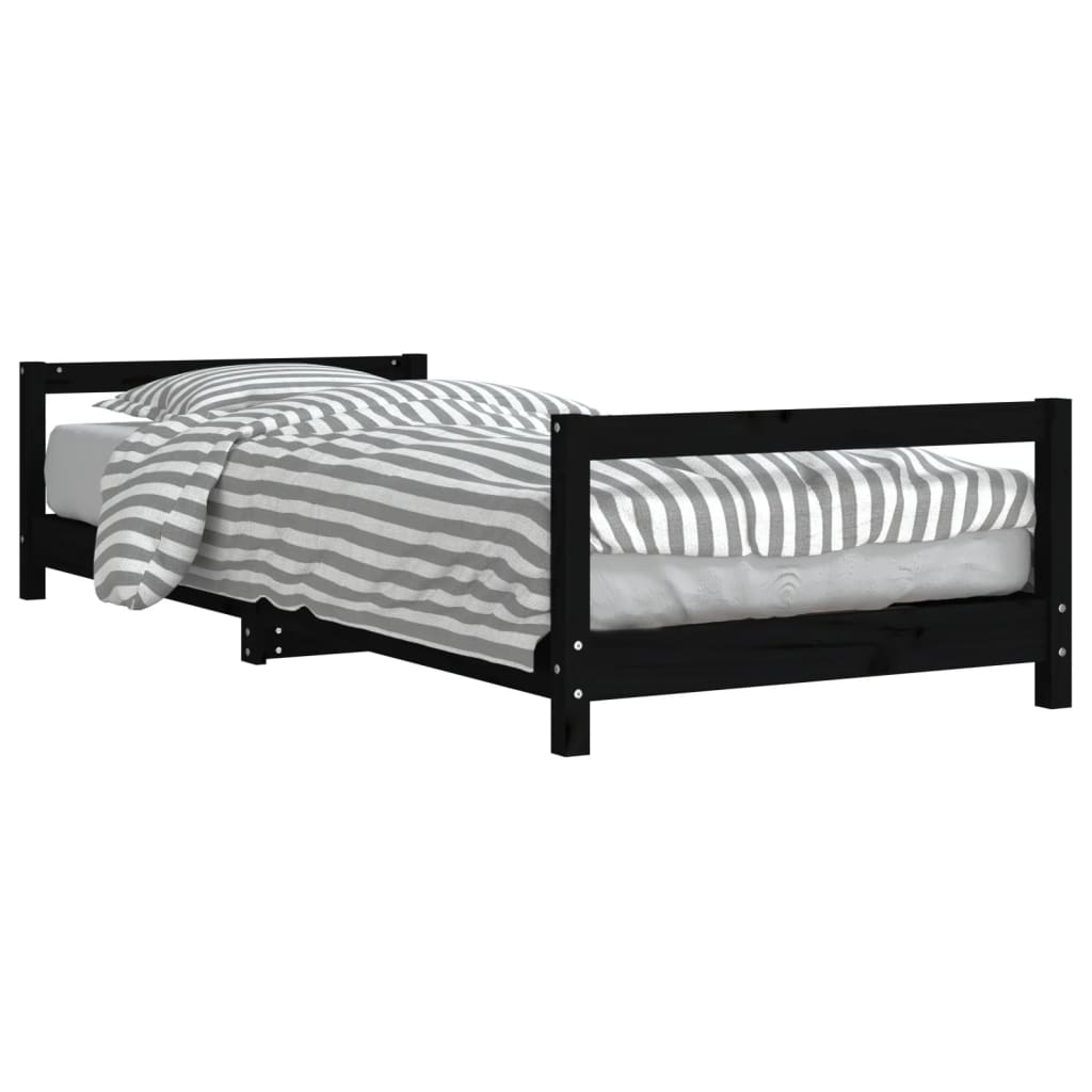 Children's bed black 80x200 cm solid pine wood